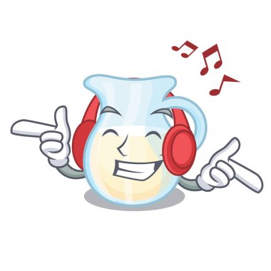 Dinleme müzik süt kabı tamamen karakter vektör çizim ile dolu