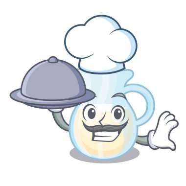 Şef gıda süt kabı ile tamamen karakter vektör çizim ile dolu