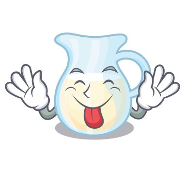 Çizgi film vektör çizim üzerinde cam sürahi taze süt dışarı dil