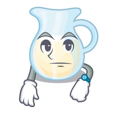 Çizgi film vektör çizim üzerinde cam sürahi taze süt bekliyor