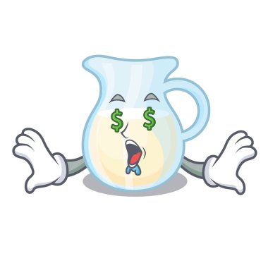 Çizgi film vektör çizim üzerinde para göz cam sürahi taze süt