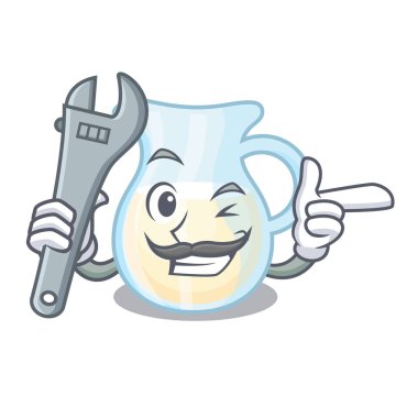 Çizgi film vektör çizim üzerinde mekanik cam sürahi taze süt