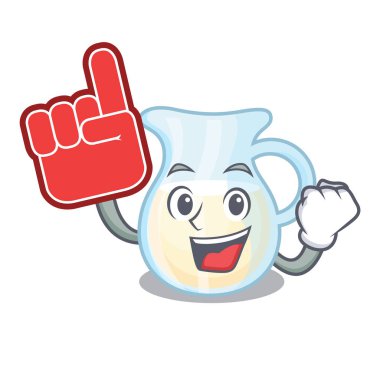 Çizgi film vektör çizim üzerinde köpük parmak cam sürahi taze süt