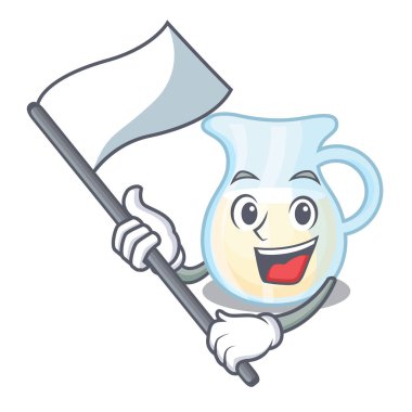 Bayrak cam sürahi taze süt ile karikatür vektör çizim