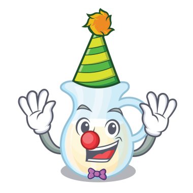 Çizgi film vektör çizim üzerinde palyaço cam sürahi taze süt