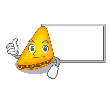 Başparmak yukarıya ile Yönetim Kurulu quesadilla tavuk ve sos karikatür ile illüstrasyon vektör