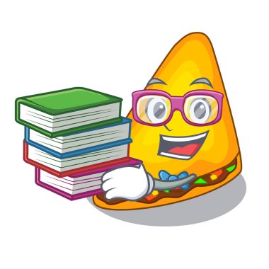 Öğrenci kitap ile quesadillas parçaları bir karikatür vektör çizim ile pişmiş