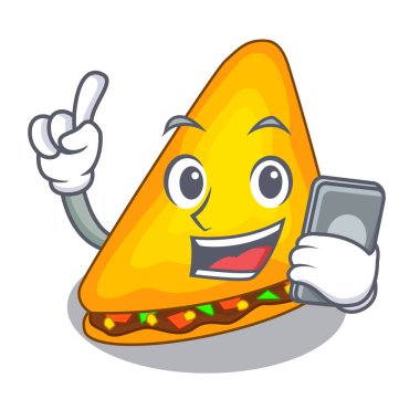 İle telefon quesadilla tavuk ve sos karikatür vektör çizim ile