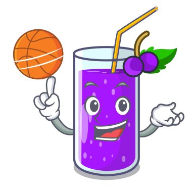 Çizgi film vektör çizim ile basketbol üzüm suyuyla şişe