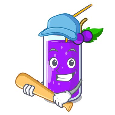 Üzüm suyu ile karikatür vektör çizim şişelenmiş beyzbol oynayan