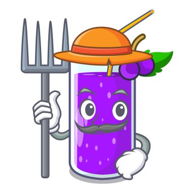 Çiftçi üzüm suyu ile karikatür vektör çizim şişelenmiş