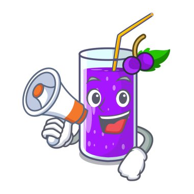 Çizgi film vektör çizim ile megafon üzüm suyuyla şişe