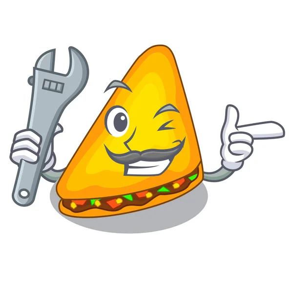 Monteur Gekookt Quesadillas Delen Met Een Cartoon Vectorillustratie — Stockvector