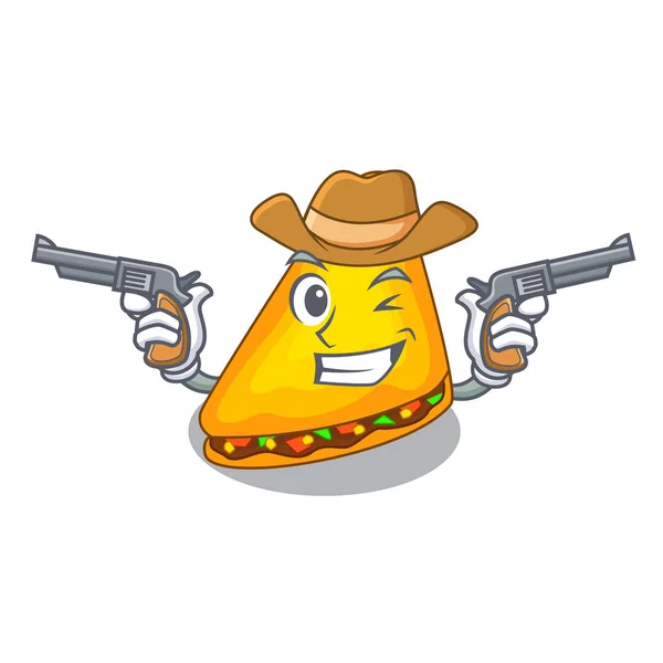 Cowboy Quesadilla Kurczakiem Sosem Ilustracja Kreskówka Wektor — Wektor stockowy