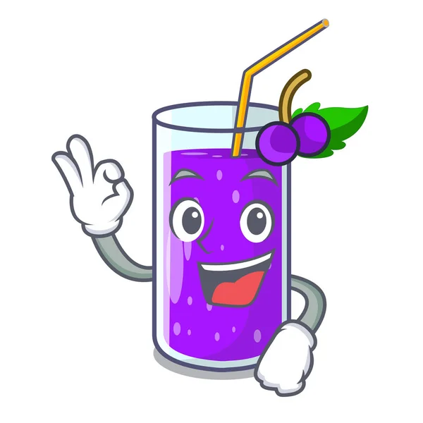 Okay Glass Grape Juice Character Table Vector Illustration — Stock Vector