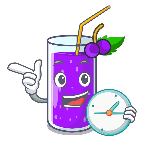 Clock Glass Grape Juice Character Table Vector Illustration — Stock Vector