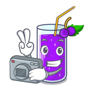 Fotoğrafçı üzüm suyu cam bir maskot vektör çizim