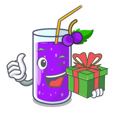 Hediye üzüm suyu ile cam bir maskot vektör çizim