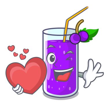 Kalp üzüm suyu ile cam bir maskot vektör çizim