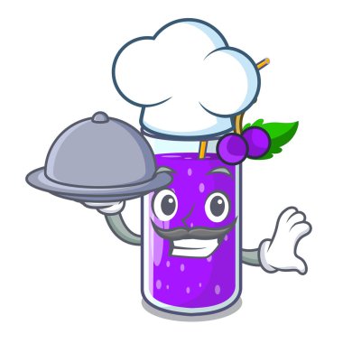 Şef yiyecek üzüm suyu cam bir maskot vektör çizim ile