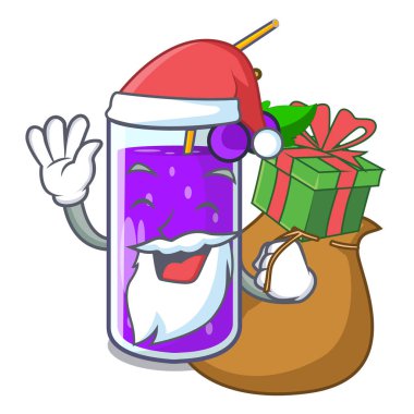 Noel Baba hediye üzüm suyu şişe etiket karikatür vektör çizim ile