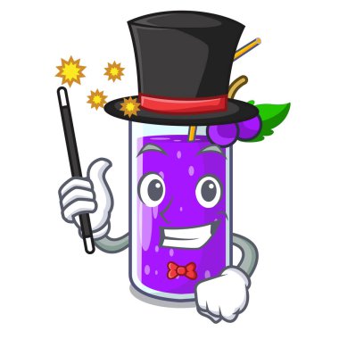 Sihirbaz üzüm suyu şişe etiket karikatür vektör çizim ile