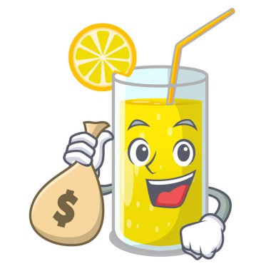 Para çantası limon suyu cam ile çizgi film şekil vektör çizim