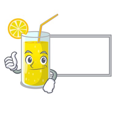 Başparmak yukarıya kurulu limon suyu cam üzerinde çizgi film şekil vektör çizim ile