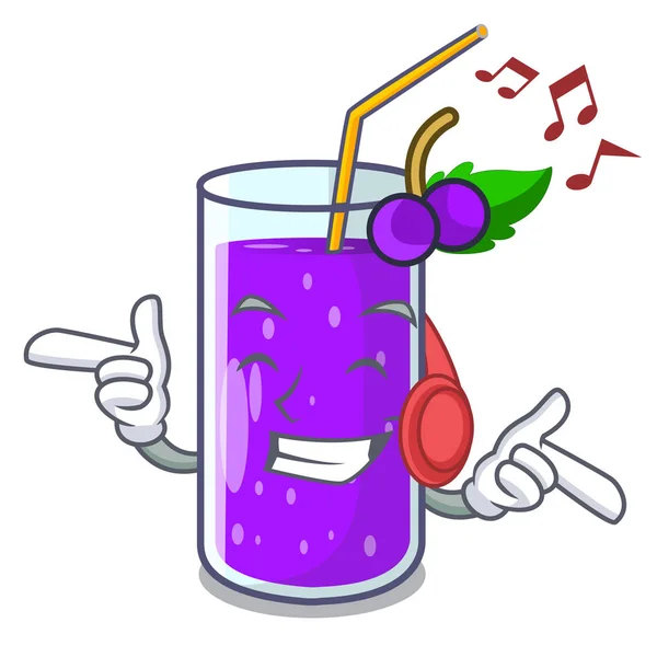 Listening Music Grape Juice Glass Mascot Vector Illustration — Stock Vector