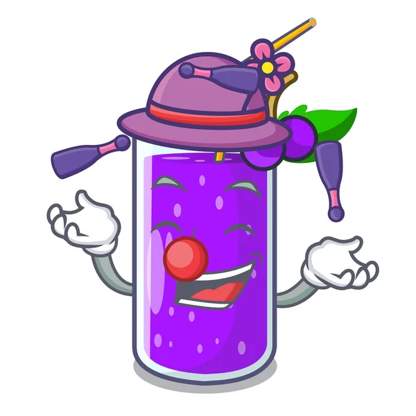 Juggling Grape Juice Bottle Label Cartoon Vector Illustration — Stock Vector