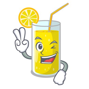 İki cam parmak maskot vektör çizim üzerinde taze limon suyu