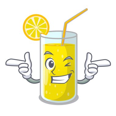 Wink cam maskot vektör çizim üzerinde taze limon suyu