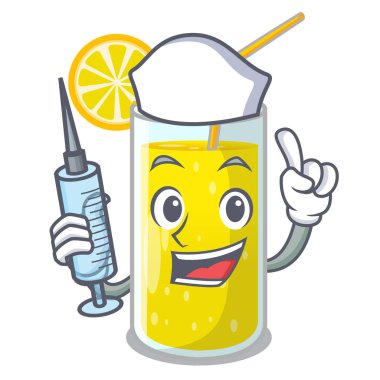 Hemşire bardak taze limon suyu maskot vektör çizim üzerinde