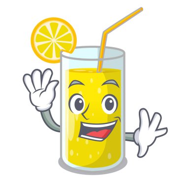 Sallayarak cam maskot vektör çizim üzerinde taze limon suyu