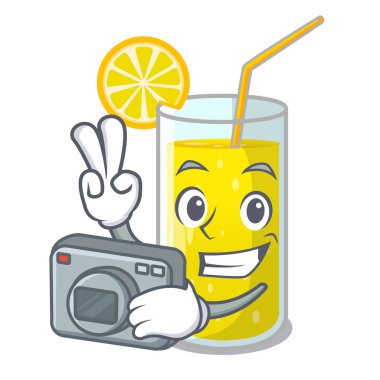 Fotoğrafçı limon suyu cam üzerinde karakter tablo vektör çizim