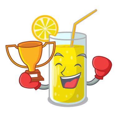 Boks şampiyonu taze limon suyu glas karikatür vektör çizim