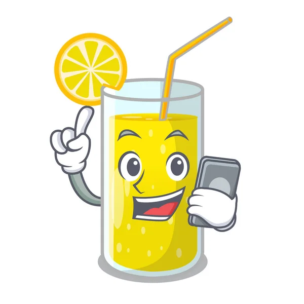 Phone Lemon Juice Glass Cartoon Shape Vector Illustration — Stock Vector