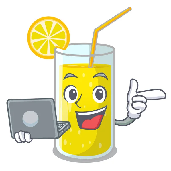 Laptop Lemon Juice Glass Cartoon Shape Vector Illustration — Stock Vector
