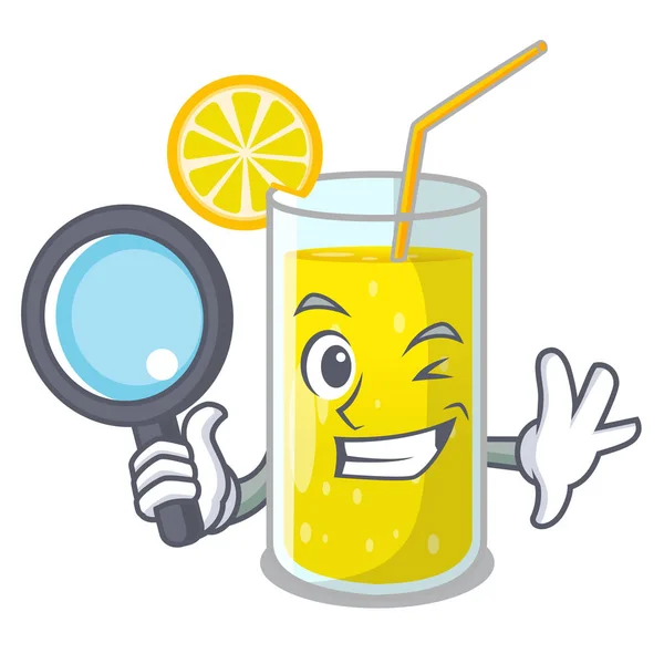 Detective Glass Fresh Lemon Juice Mascot Vector Illustration — Stock Vector