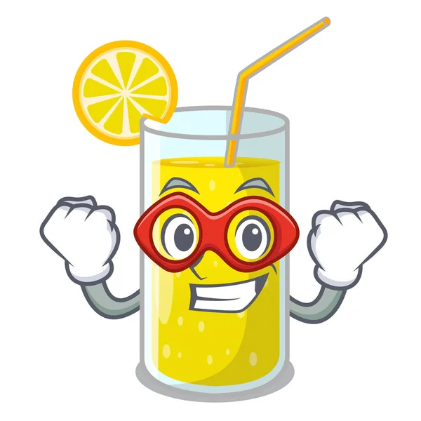 Super Héros Verre Jus Citron Frais Sur Illustration Vectorielle Mascotte — Image vectorielle