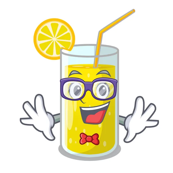 Geek Glass Fresh Lemon Juice Mascot Vector Illustration — Stock Vector