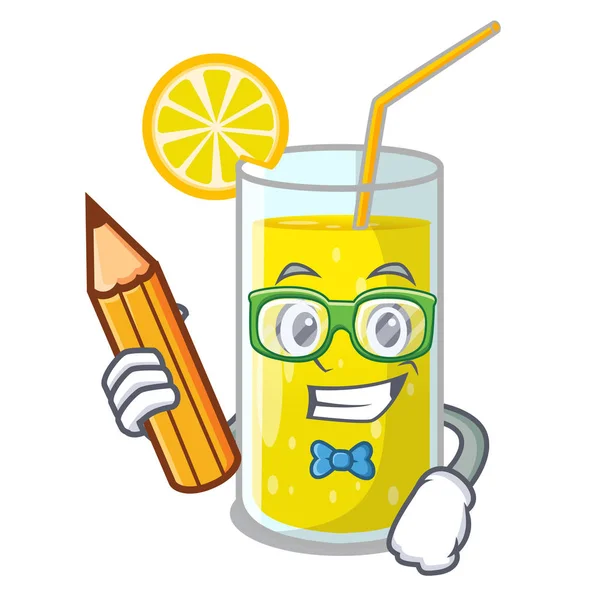 Studentenglas Frischer Zitronensaft Auf Maskottchen Vektor Illustration — Stockvektor