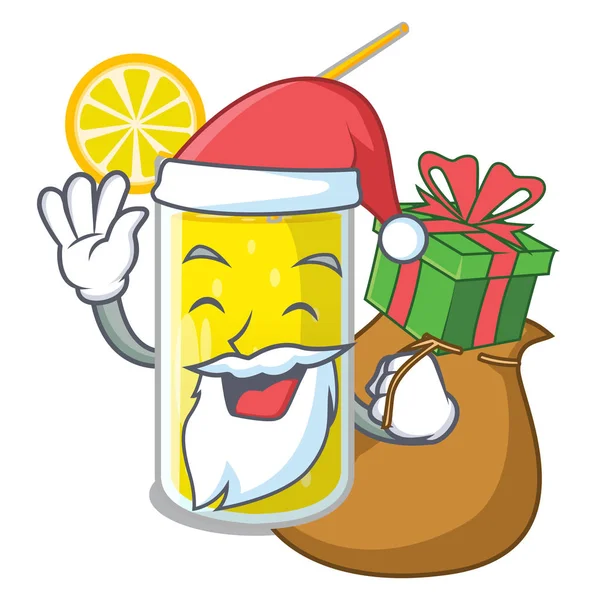 Weihnachtsmann Mit Geschenk Frischer Zitronensaft Glas Cartoon Vektor Illustration — Stockvektor
