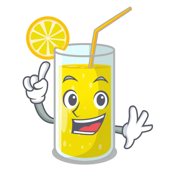 Finger Fresh Lemon Juice Glas Cartoon Vector Illustration — Stock Vector