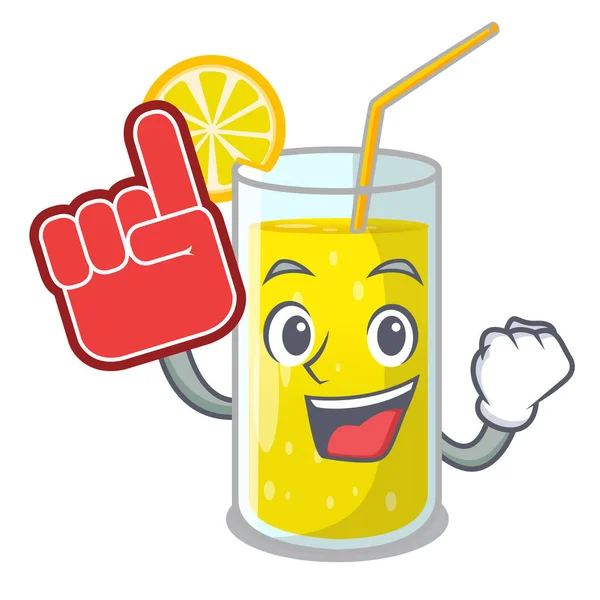 Foam Finger Fresh Lemon Juice Glas Cartoon Vector Illustration — Stock Vector