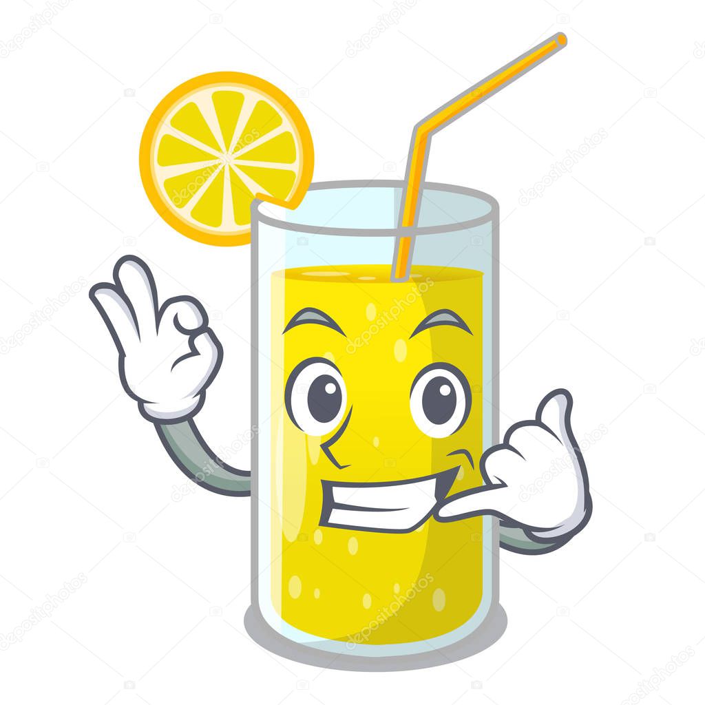 Call me fresh lemon juice in glas cartoon vector illustration