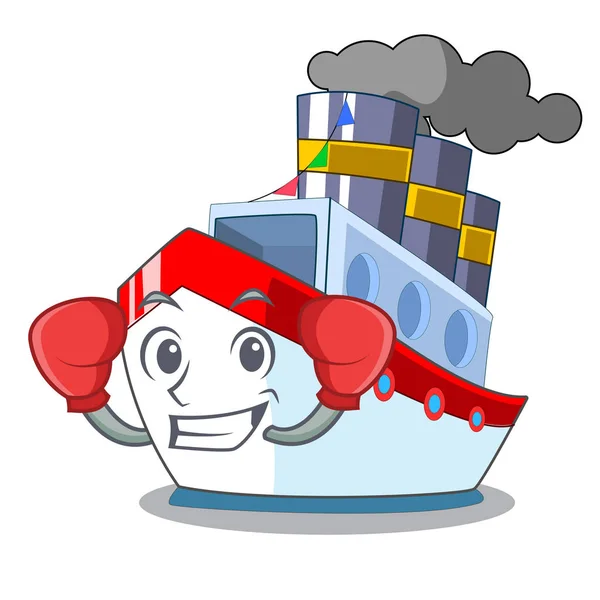 Boxu Loď Dopravy Oceánu Maskot Vektorové Ilustrace — Stockový vektor