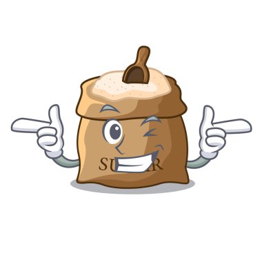 Karakter vektör çizim üzerinde Wink kase ve kaşık şeker