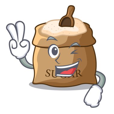 İki parmak kase ve karakter vektör çizim üzerinde kaşık şeker