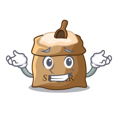 Karakter vektör çizim üzerinde sırıtan kase ve kaşık şeker